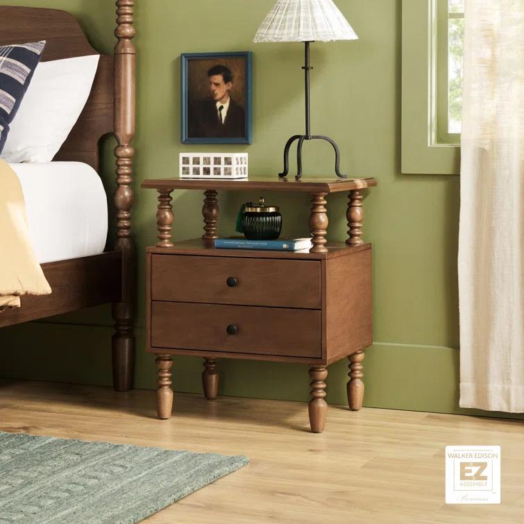 Vivienne Easy Assembly Solid Wood Spindle 2-Drawer Nightstand