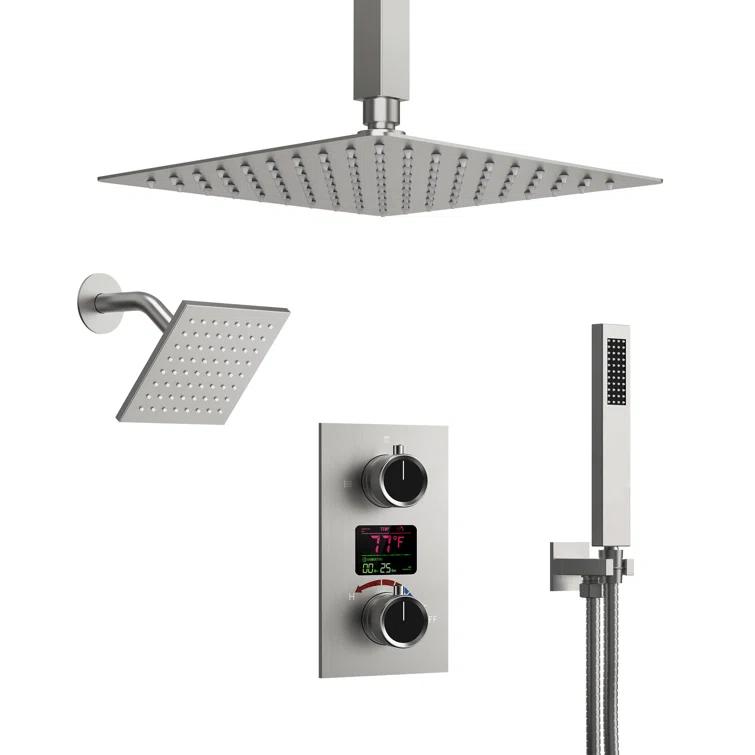Pressure Balancing Shower Faucet 12" High-Pressure Dual Showerheads with LCD Display
