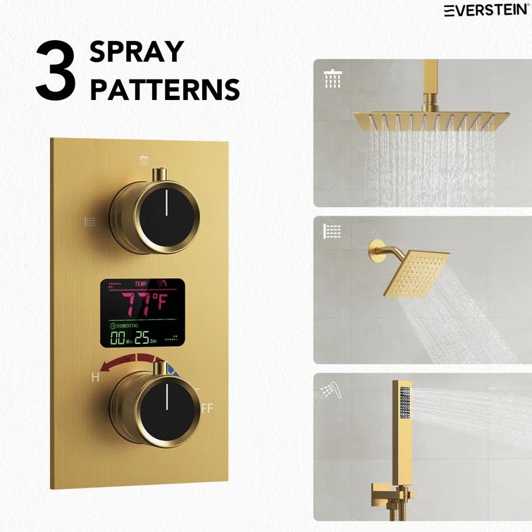 Pressure Balancing Shower Faucet 12" High-Pressure Dual Showerheads with LCD Display
