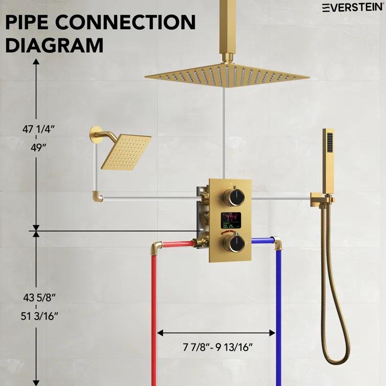 Pressure Balancing Shower Faucet 12" High-Pressure Dual Showerheads with LCD Display