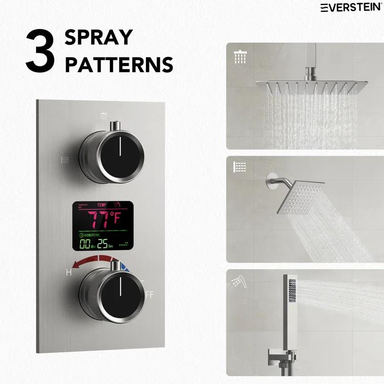 Pressure Balancing Shower Faucet 12" High-Pressure Dual Showerheads with LCD Display