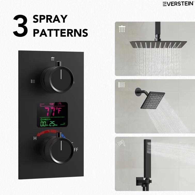 Pressure Balancing Shower Faucet 12" High-Pressure Dual Showerheads with LCD Display