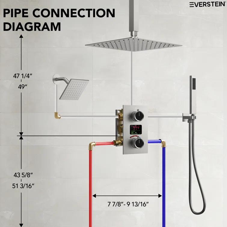 Pressure Balancing Shower Faucet 12" High-Pressure Dual Showerheads with LCD Display