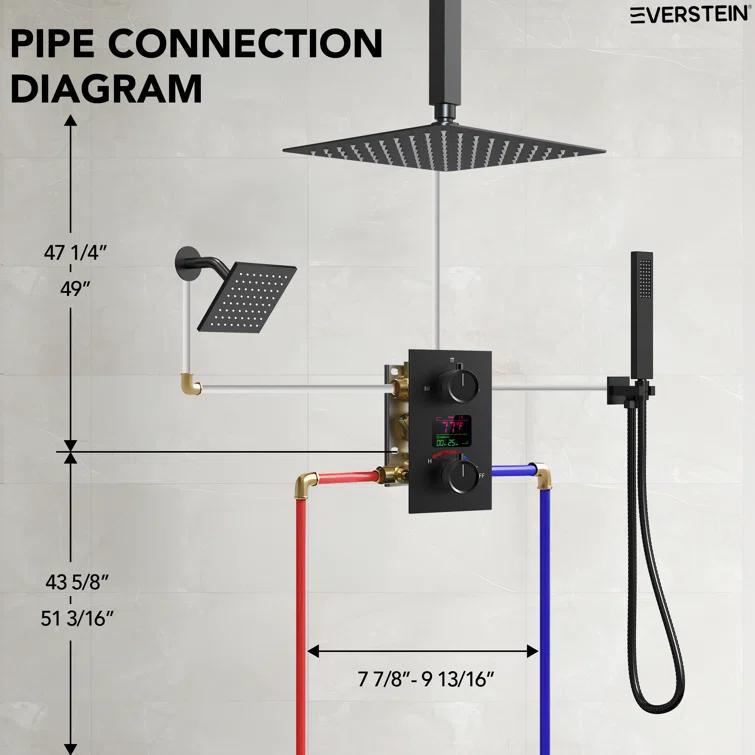 Pressure Balancing Shower Faucet 12" High-Pressure Dual Showerheads with LCD Display