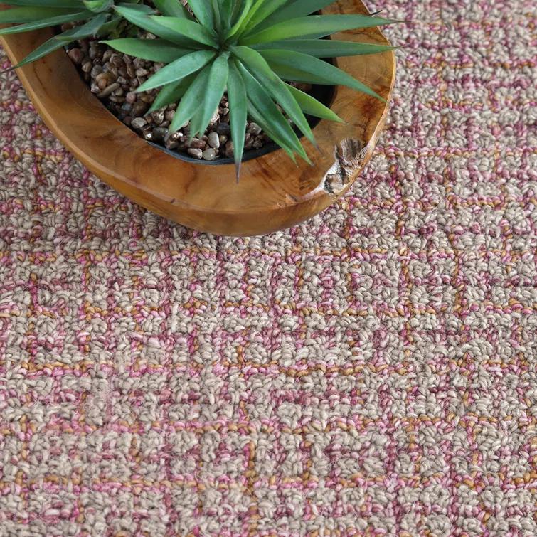 Bryn Hand-Tufted Loop Pile Wool Tweedy Plaid Textured Solid Area Rug Spice Orange Rose Burgundy Tan