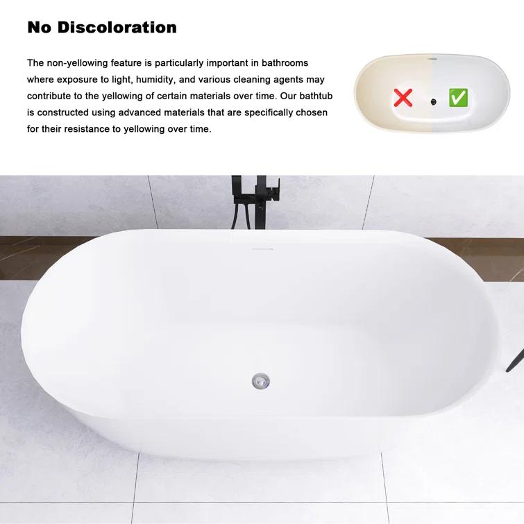 JimsMaison 59'' Acrylic Freestanding Soaking Bathtub In Glossy White JMUBBT21-59GW