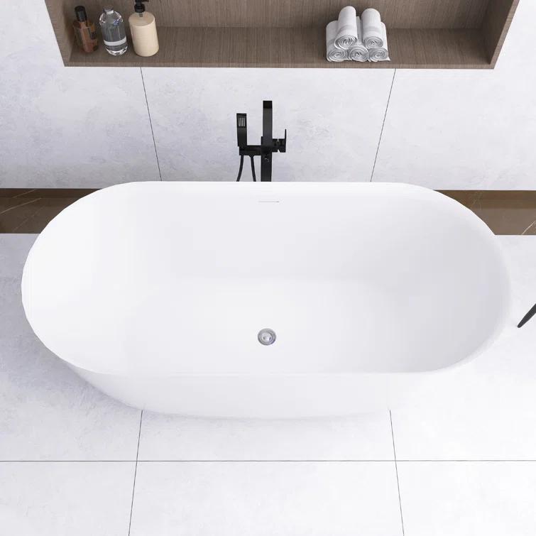 JimsMaison 59'' Acrylic Freestanding Soaking Bathtub In Glossy White JMUBBT21-59GW