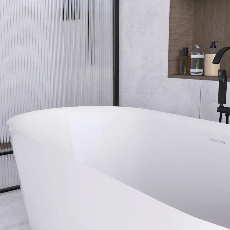 JimsMaison 59'' Acrylic Freestanding Soaking Bathtub In Glossy White JMUBBT21-59GW