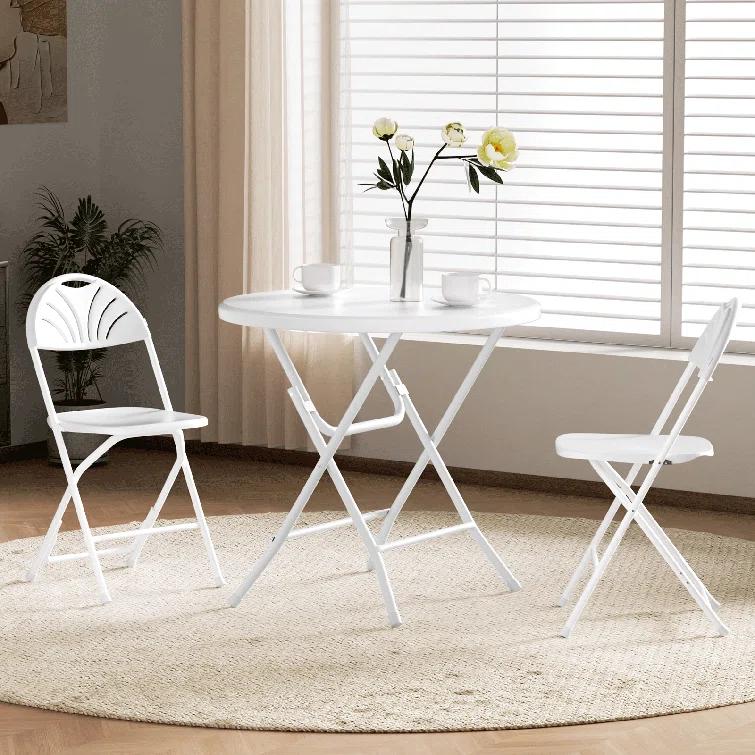 31.5" Round Folding Banquet Table, Portable Plastic Coffee Card Dining Table for Outdoor Party Event