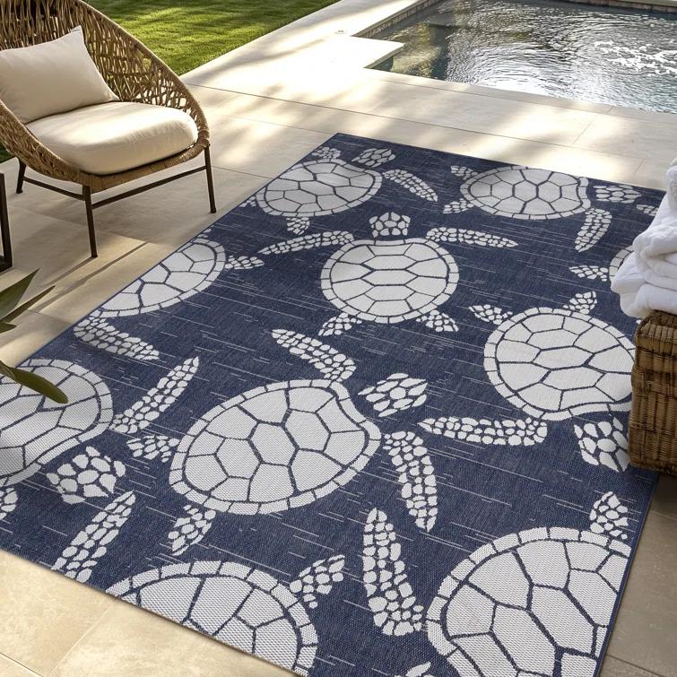 Paseo Tortue Sea Turtle Polypropylene Flatweave Indoor/ Outdoor Area Rug