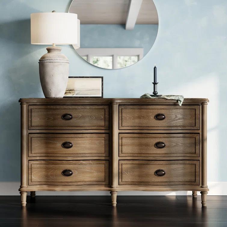 Universal Furniture Curved Wood Front 6 Drawer Dresser in Antiqued Grey Oak