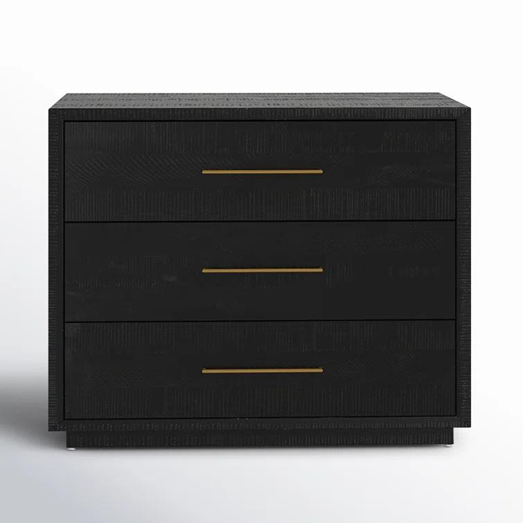 Suki Black 3-Drawer Nightstand with Metal Handles