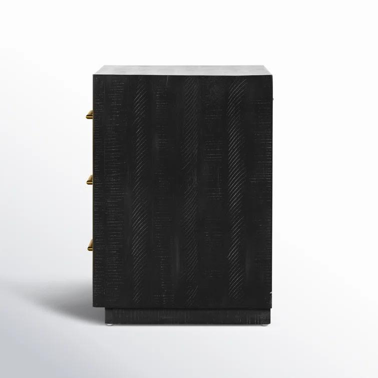 Suki Black 3-Drawer Nightstand with Metal Handles