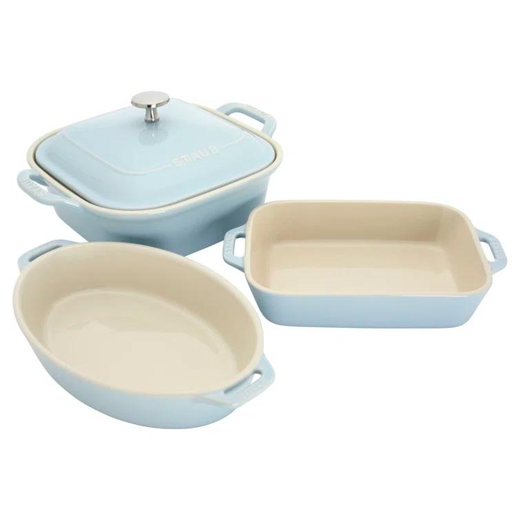 Staub Staub Ceramic 4-Pc Baking Pans Set, Casserole Dish With Lid, Brownie Pan,