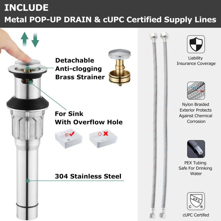 Doris Waterfall Centerset 2-handle Bathroom Faucet with Drain Assembly