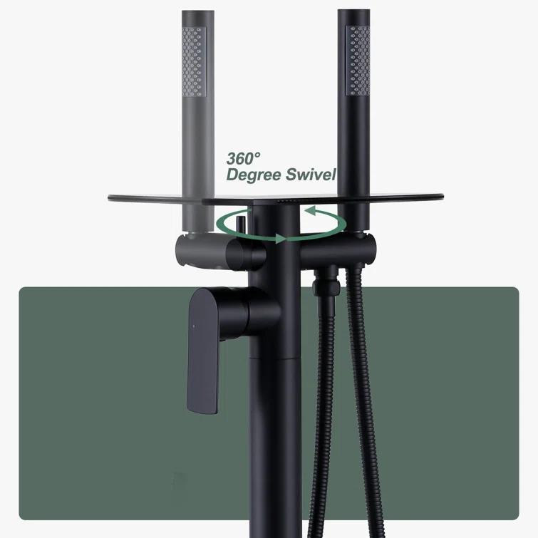 ARCORA Modern Single Handle Freestanding Tub Faucet, Floor Mount Tub Filler With Hand Shower AR9203600B