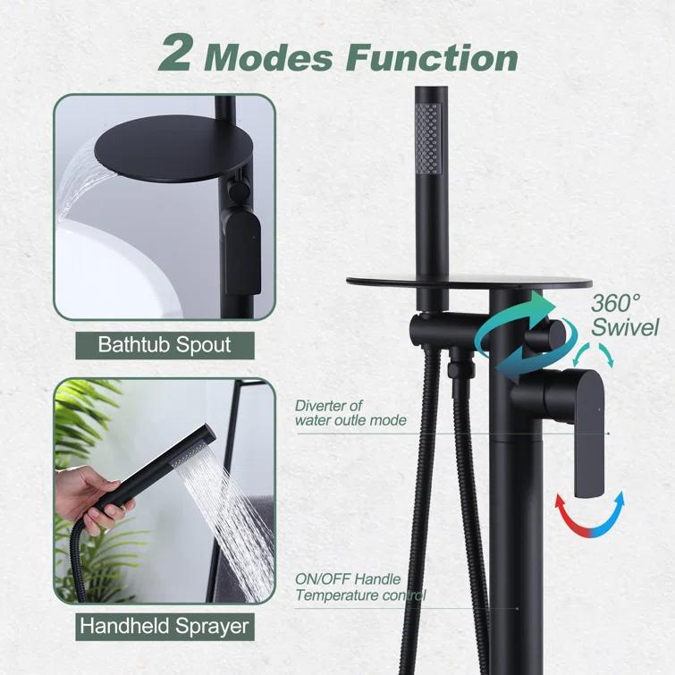 ARCORA Modern Single Handle Freestanding Tub Faucet, Floor Mount Tub Filler With Hand Shower AR9203600B