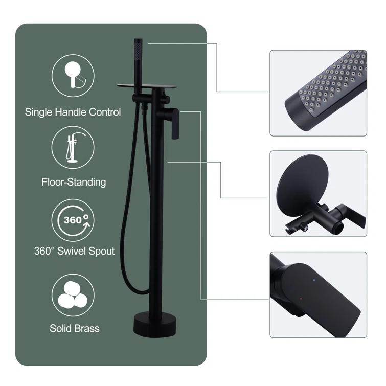 ARCORA Modern Single Handle Freestanding Tub Faucet, Floor Mount Tub Filler With Hand Shower AR9203600B