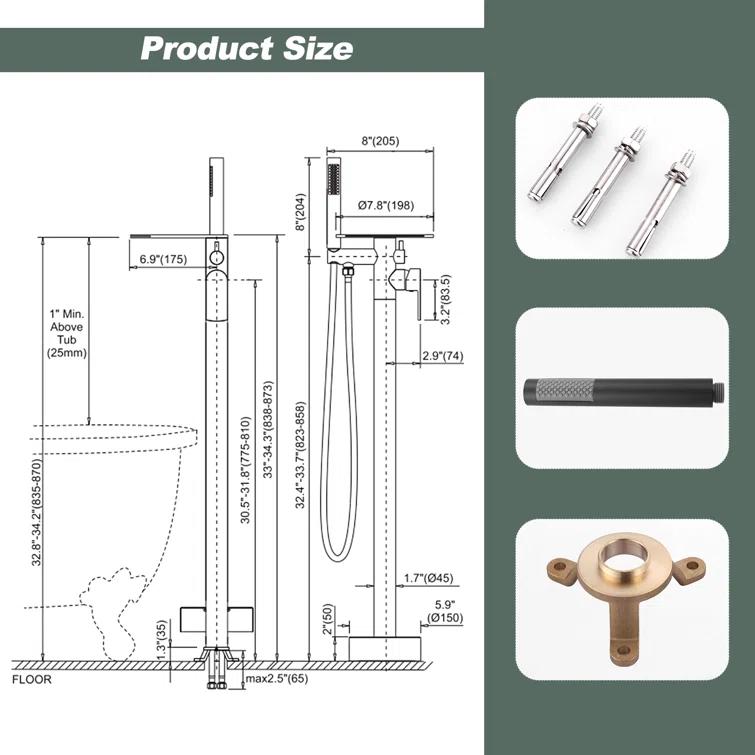 ARCORA Modern Single Handle Freestanding Tub Faucet, Floor Mount Tub Filler With Hand Shower AR9203600B