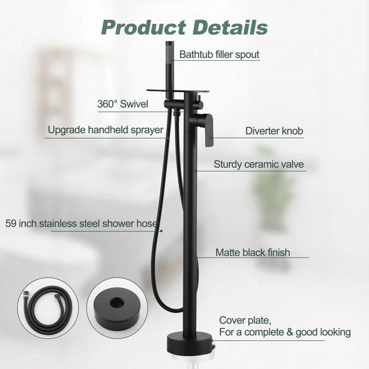 ARCORA Modern Single Handle Freestanding Tub Faucet, Floor Mount Tub Filler With Hand Shower AR9203600B