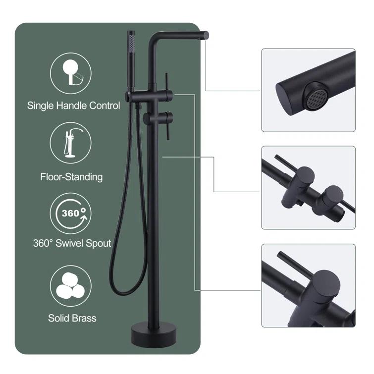 ARCORA Modern Single Handle Freestanding Tub Faucet, Floor Mount Tub Filler With Hand Shower AR9203600B