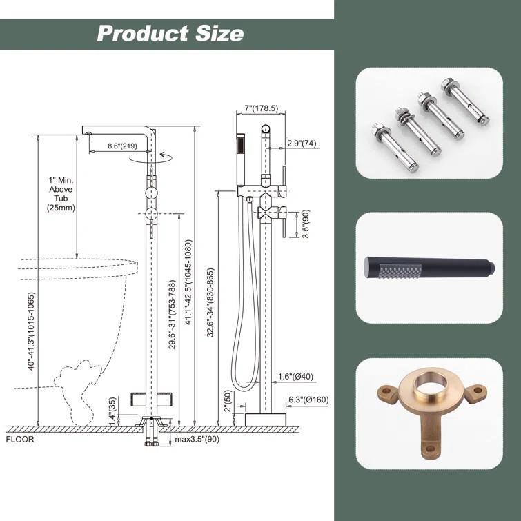 ARCORA Modern Single Handle Freestanding Tub Faucet, Floor Mount Tub Filler With Hand Shower AR9203600B