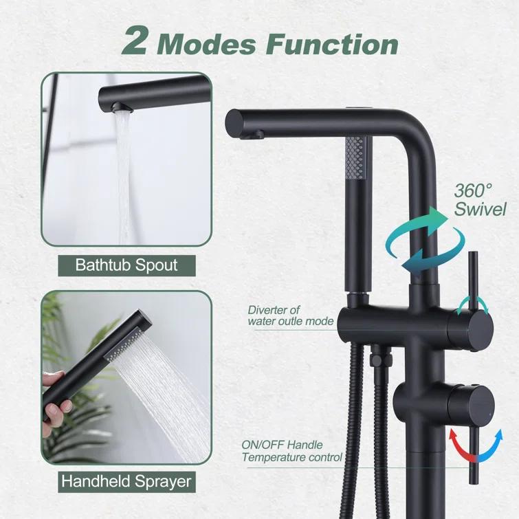ARCORA Modern Single Handle Freestanding Tub Faucet, Floor Mount Tub Filler With Hand Shower AR9203600B