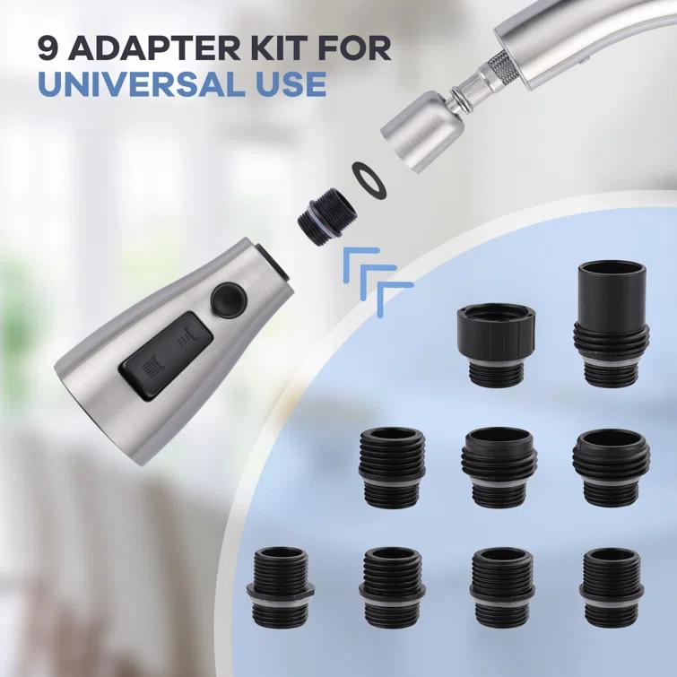 WOWOW 3-Function Sprayer Pull Down Kitchen Faucet Spray Head Replacement With 9-Adapter Kit