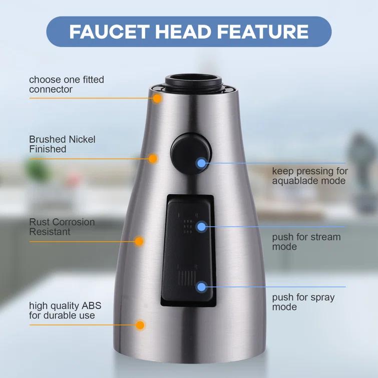 WOWOW 3-Function Sprayer Pull Down Kitchen Faucet Spray Head Replacement With 9-Adapter Kit