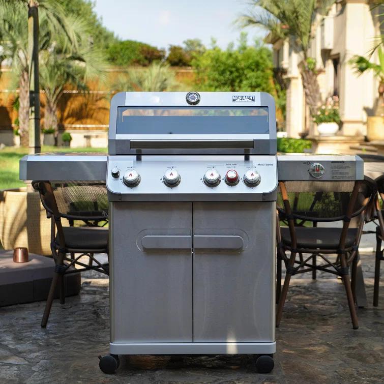 Monument Grills Mesa 415BZ,4-Burner Liquid Propane Infrared Gas Grill with Side Burner and Cabinet, 62,000 BTU – Perfect for Family BBQs