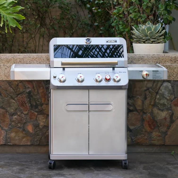 Monument Grills Mesa 415BZ,4-Burner Liquid Propane Infrared Gas Grill with Side Burner and Cabinet, 62,000 BTU – Perfect for Family BBQs