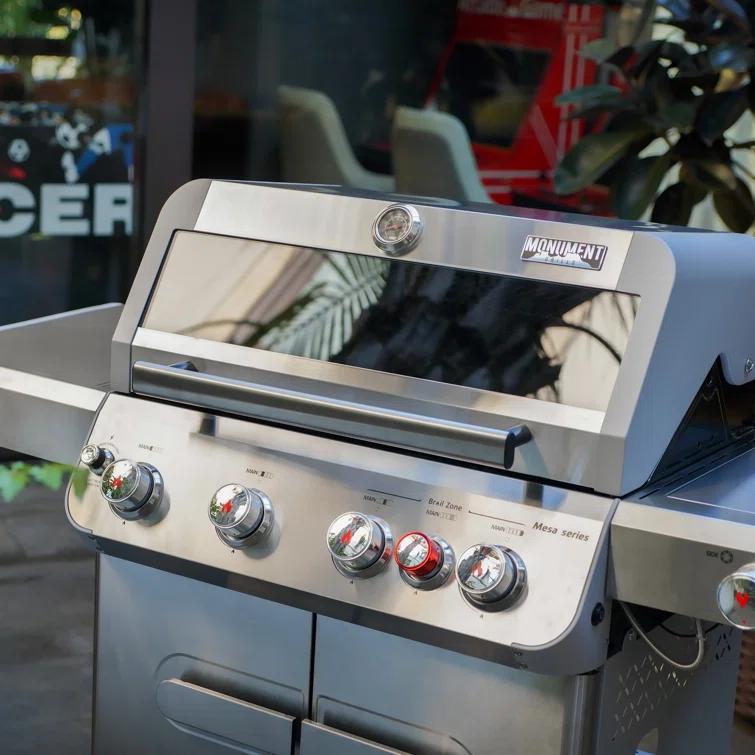 Monument Grills Mesa 415BZ,4-Burner Liquid Propane Infrared Gas Grill with Side Burner and Cabinet, 62,000 BTU – Perfect for Family BBQs