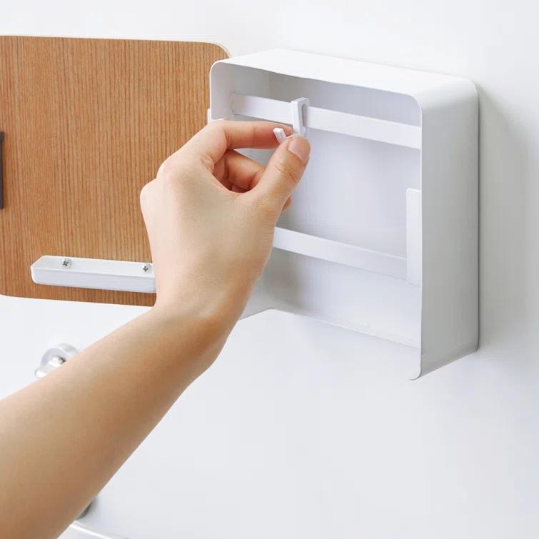 Yamazaki Home Square Magnetic Key Cabinet, Wood Accented Keychain Organizer, Steel + Wood, Magnetic