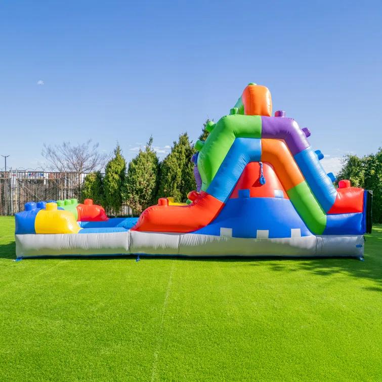 Herokiddo Block Party 12’ Tall Dual Lane Backload Inflatable Water Slide With Attached Pool, For Kids And Adults, Commercial Grade Pvc Vinyl, Outdoor Backyard Fun, Blow Up Water Park, (blower Included)