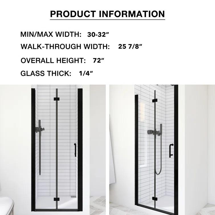30 In. W X 72 In. H Pivot Semi-Frameless Shower Door