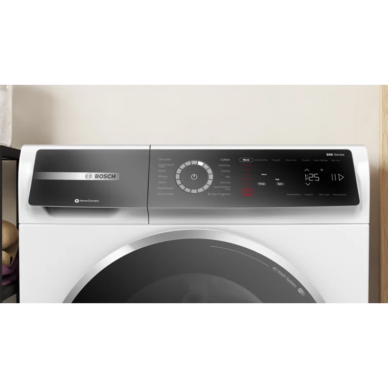 Bosch 500 Series White Smart Front Load Washer with Stainless Steel Drum