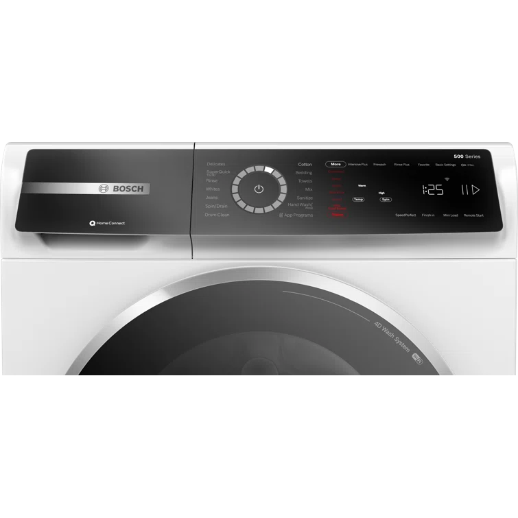 Bosch 500 Series White Smart Front Load Washer with Stainless Steel Drum