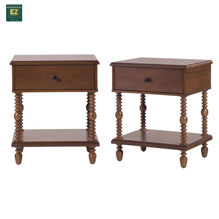 Vivienne Easy Assembly Solid Wood Spindle 1-Drawer Nightstand (Set of 2)