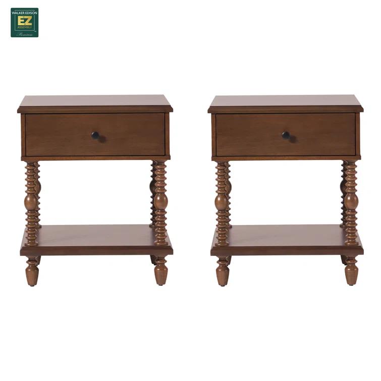 Vivienne Easy Assembly Solid Wood Spindle 1-Drawer Nightstand (Set of 2)