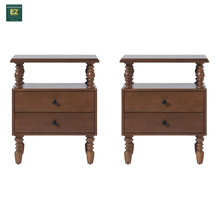 Vivienne Easy Assembly Solid Wood Spindle 2-Drawer Nightstand (Set of 2)