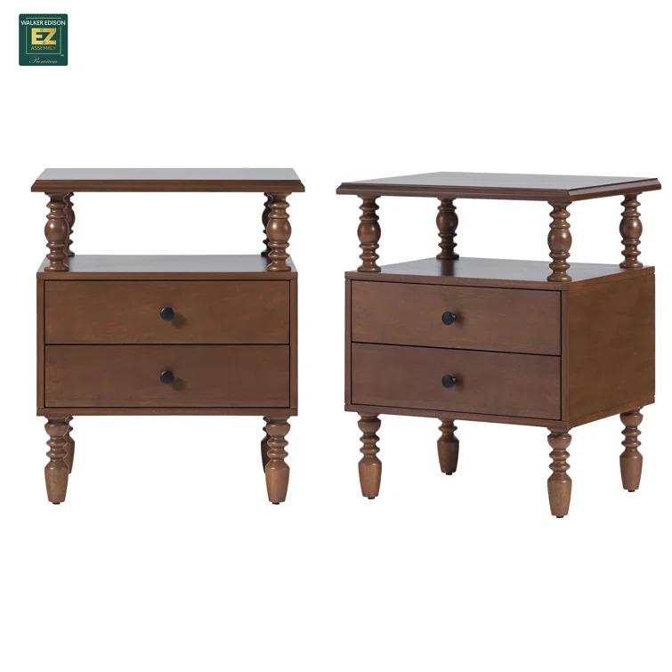 Vivienne Easy Assembly Solid Wood Spindle 2-Drawer Nightstand (Set of 2)