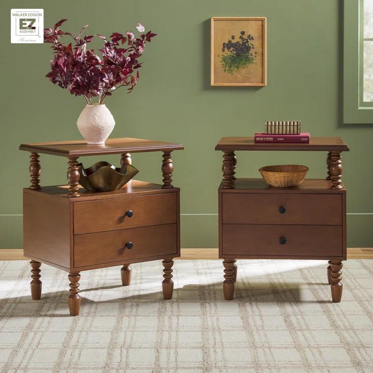 Vivienne Easy Assembly Solid Wood Spindle 2-Drawer Nightstand (Set of 2)