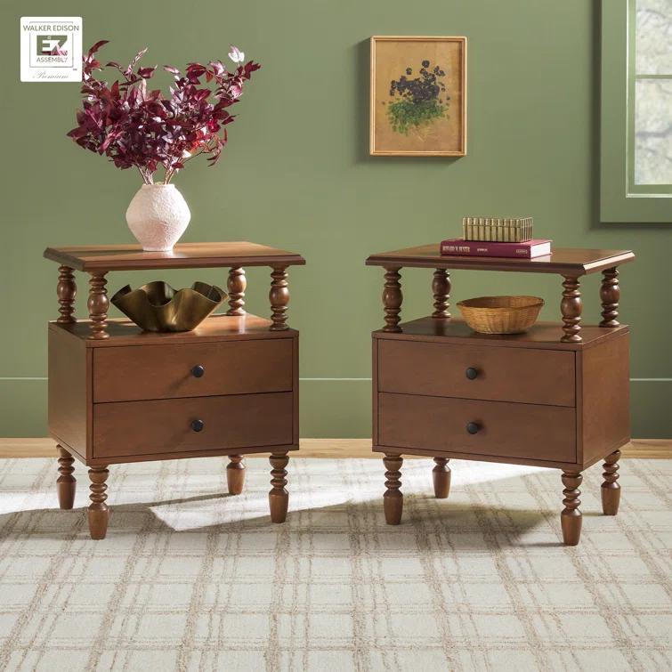 Vivienne Easy Assembly Solid Wood Spindle 2-Drawer Nightstand (Set of 2)