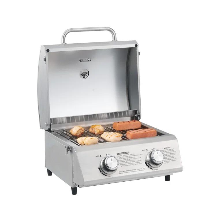 Monument Grills 13742,2-Burner Portable Stainless Steel Tabletop Propane Gas Grill with High Lid and Travel Locks, 15,000 BTU – Perfect for Family BBQs