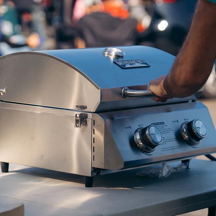 Monument Grills 13742,2-Burner Portable Stainless Steel Tabletop Propane Gas Grill with High Lid and Travel Locks, 15,000 BTU – Perfect for Family BBQs
