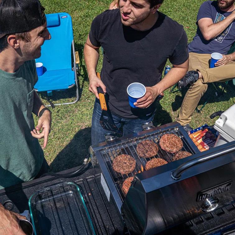 Monument Grills 13742,2-Burner Portable Stainless Steel Tabletop Propane Gas Grill with High Lid and Travel Locks, 15,000 BTU – Perfect for Family BBQs