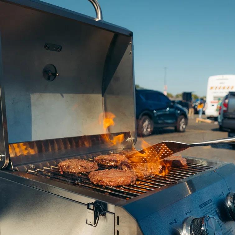 Monument Grills 13742,2-Burner Portable Stainless Steel Tabletop Propane Gas Grill with High Lid and Travel Locks, 15,000 BTU – Perfect for Family BBQs