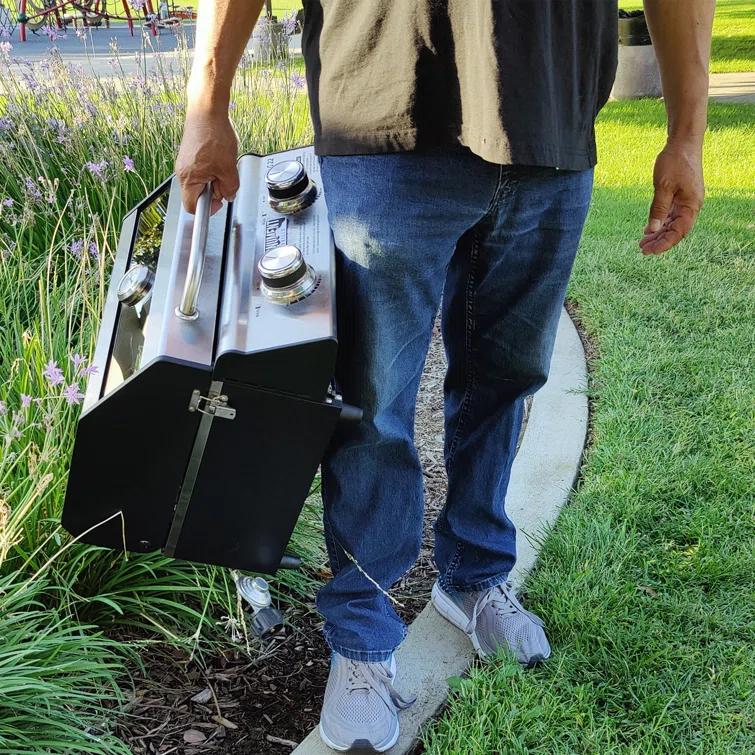 Monument Grills 13742,2-Burner Portable Stainless Steel Tabletop Propane Gas Grill with High Lid and Travel Locks, 15,000 BTU – Perfect for Family BBQs