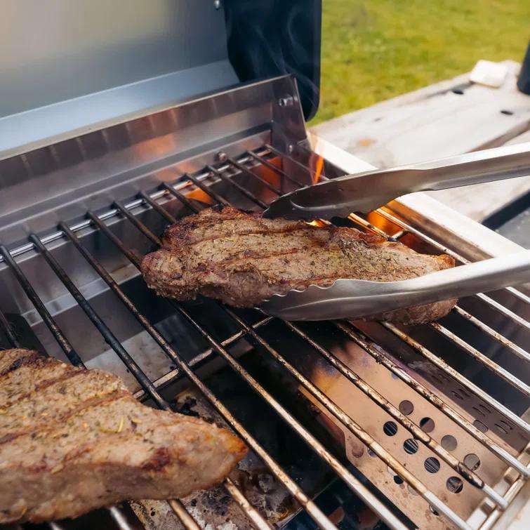 Monument Grills 13742,2-Burner Portable Stainless Steel Tabletop Propane Gas Grill with High Lid and Travel Locks, 15,000 BTU – Perfect for Family BBQs