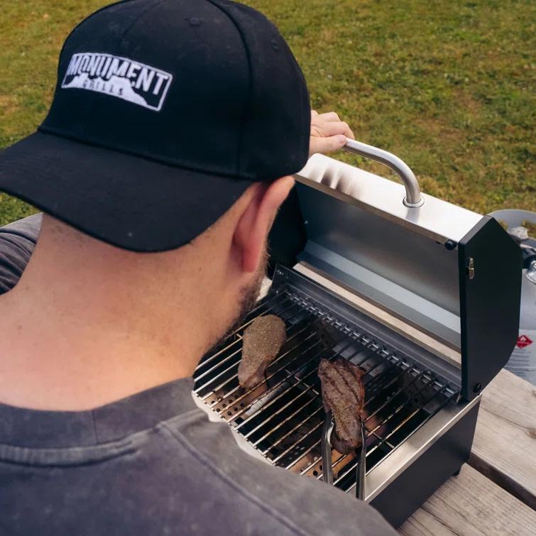 Monument Grills 13742,2-Burner Portable Stainless Steel Tabletop Propane Gas Grill with High Lid and Travel Locks, 15,000 BTU – Perfect for Family BBQs